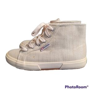 Superga Cream Shimmer High Top Canvas Sneakers